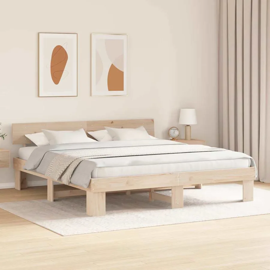 Cadre de lit avec tête de lit Naturel 180 x 200 cm Pin massif - 3