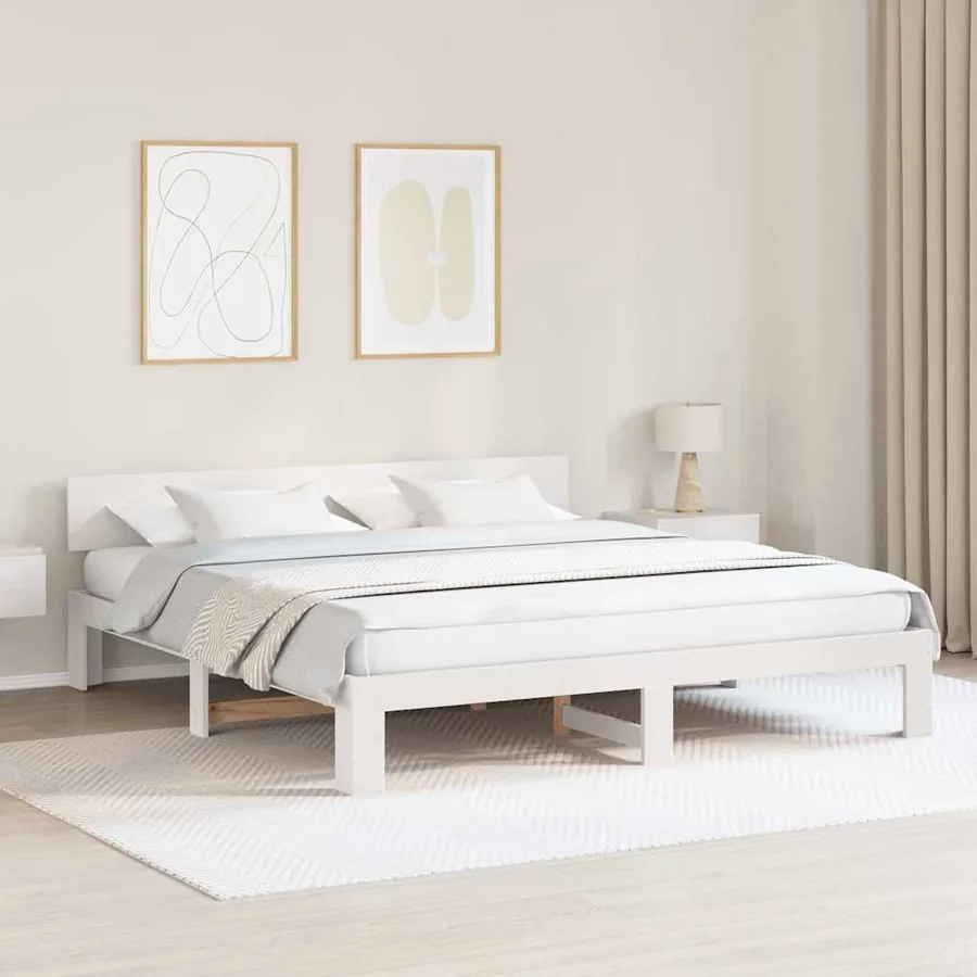 Cadre de lit avec tête de lit Blanc 200 x 200 cm Pin massif