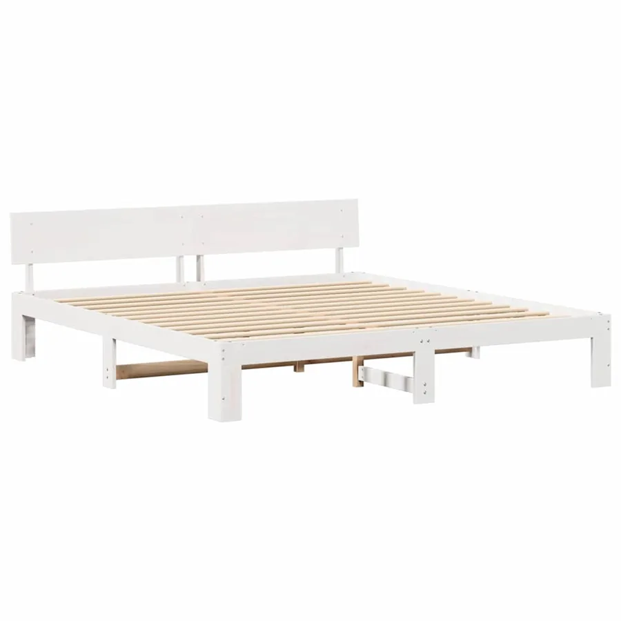 Cadre de lit avec tête de lit Blanc 200 x 200 cm Pin massif - 4