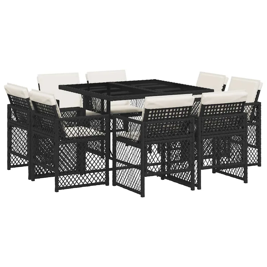 Ensemble à manger de jardin 9pcs coussins noir résine tressée - 2