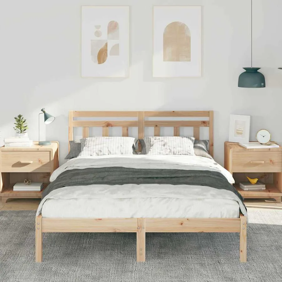 Cadre de lit Marron 140 x 190 cm Pin massif - 3