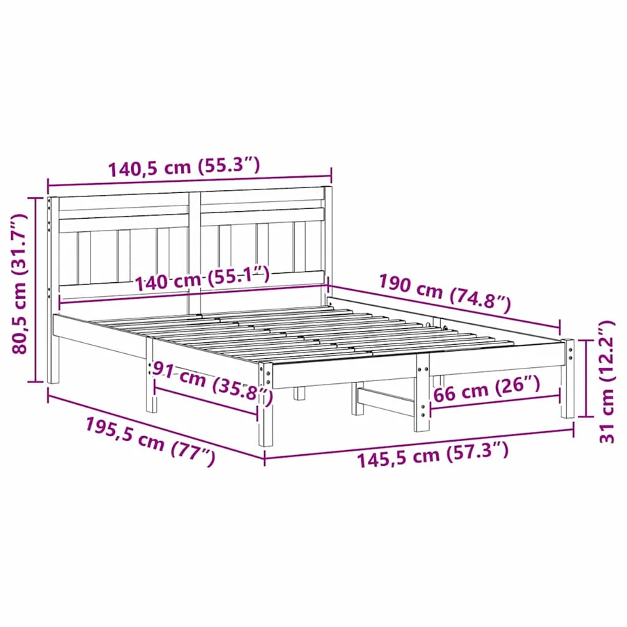Cadre de lit Marron 140 x 190 cm Pin massif - 8