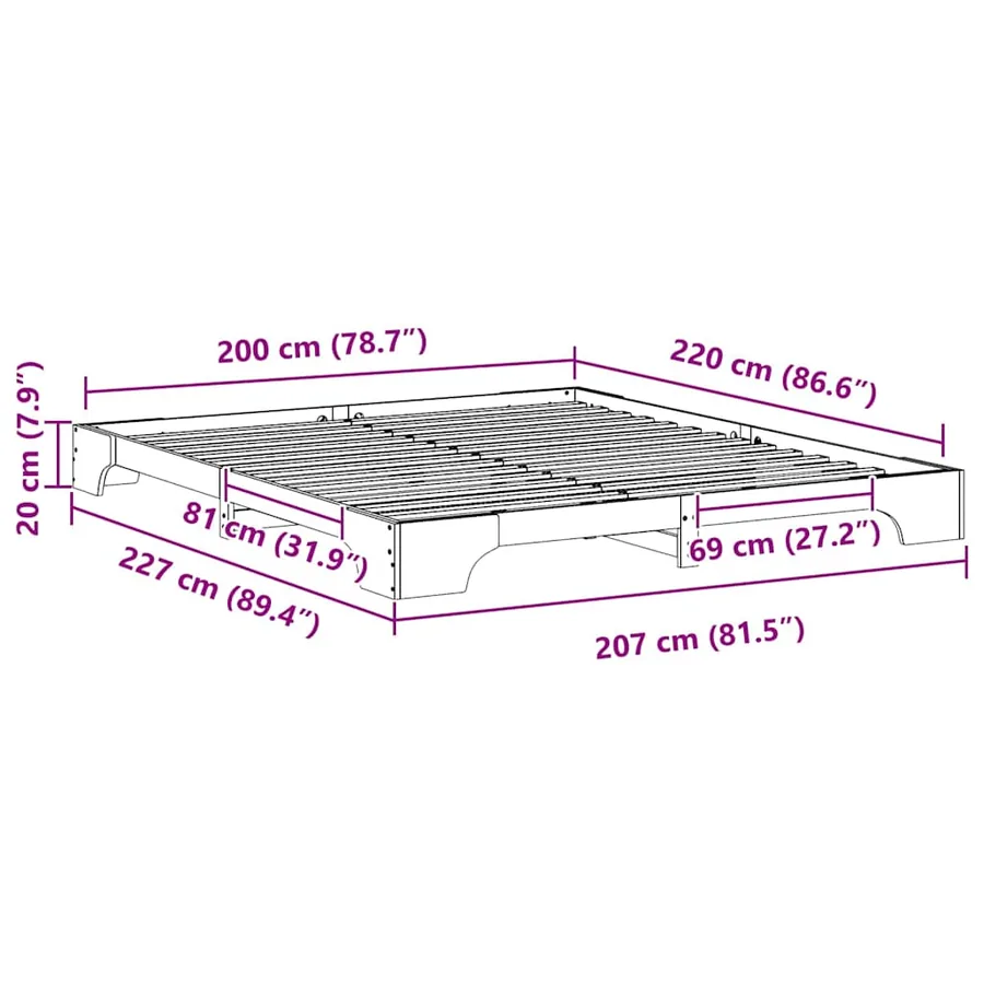 Cadre de lit Marron 200 x 220 cm Pin massif - 9