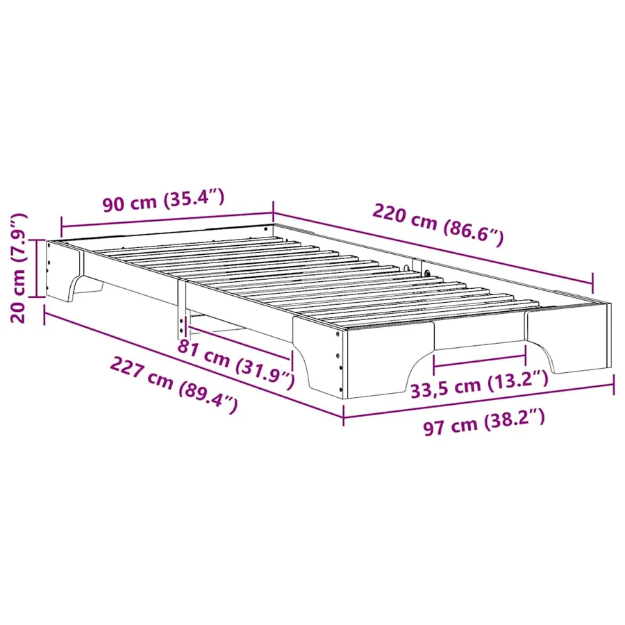Cadre de lit Blanc 90 x 220 cm Pin massif - 9