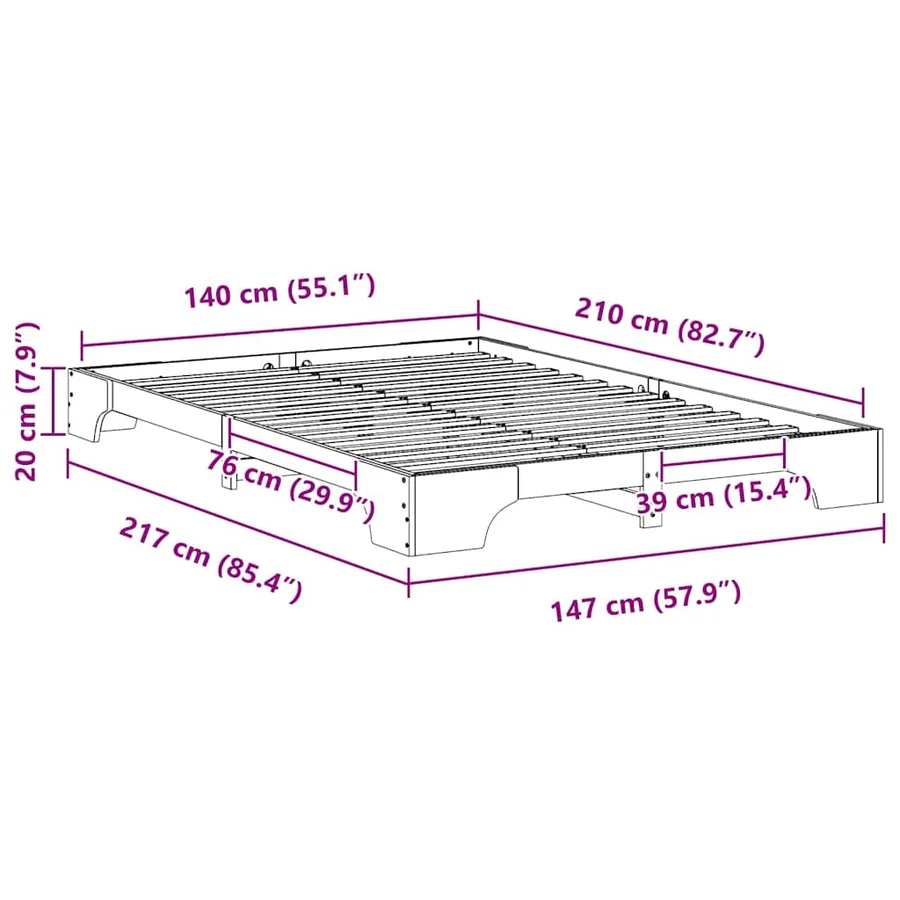 Cadre de lit Marron 140 x 210 cm Pin massif - 9