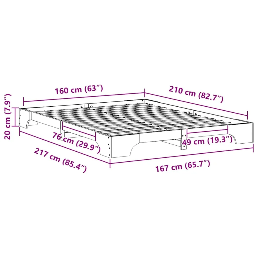 Cadre de lit Blanc 160 x 210 cm Pin massif - 9