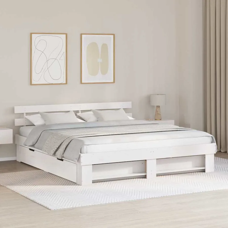 Cadre de lit avec tête de lit Blanc 180 x 200 cm Pin massif
