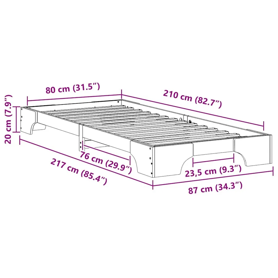 Cadre de lit Marron 80 x 210 cm Pin massif - 9