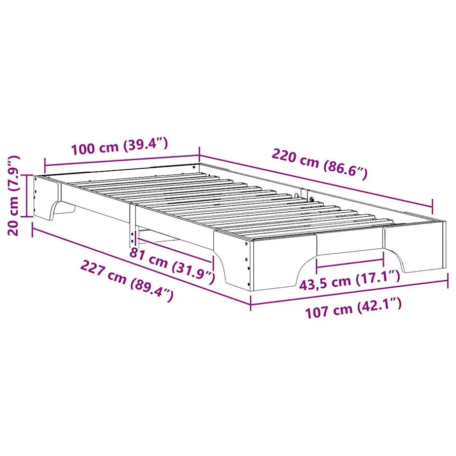 Cadre de lit Marron 100 x 220 cm Pin massif - 9