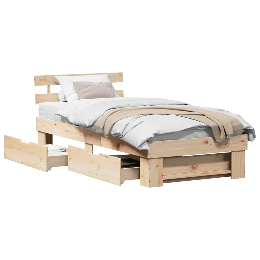 Cadre de lit avec tête de lit Naturel 90 x 190 cm Pin massif - 2