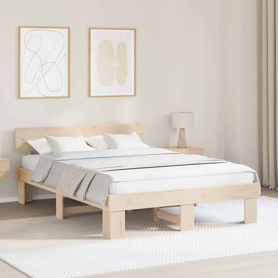 Cadre de lit avec tête de lit Naturel 160 x 200 cm Pin massif