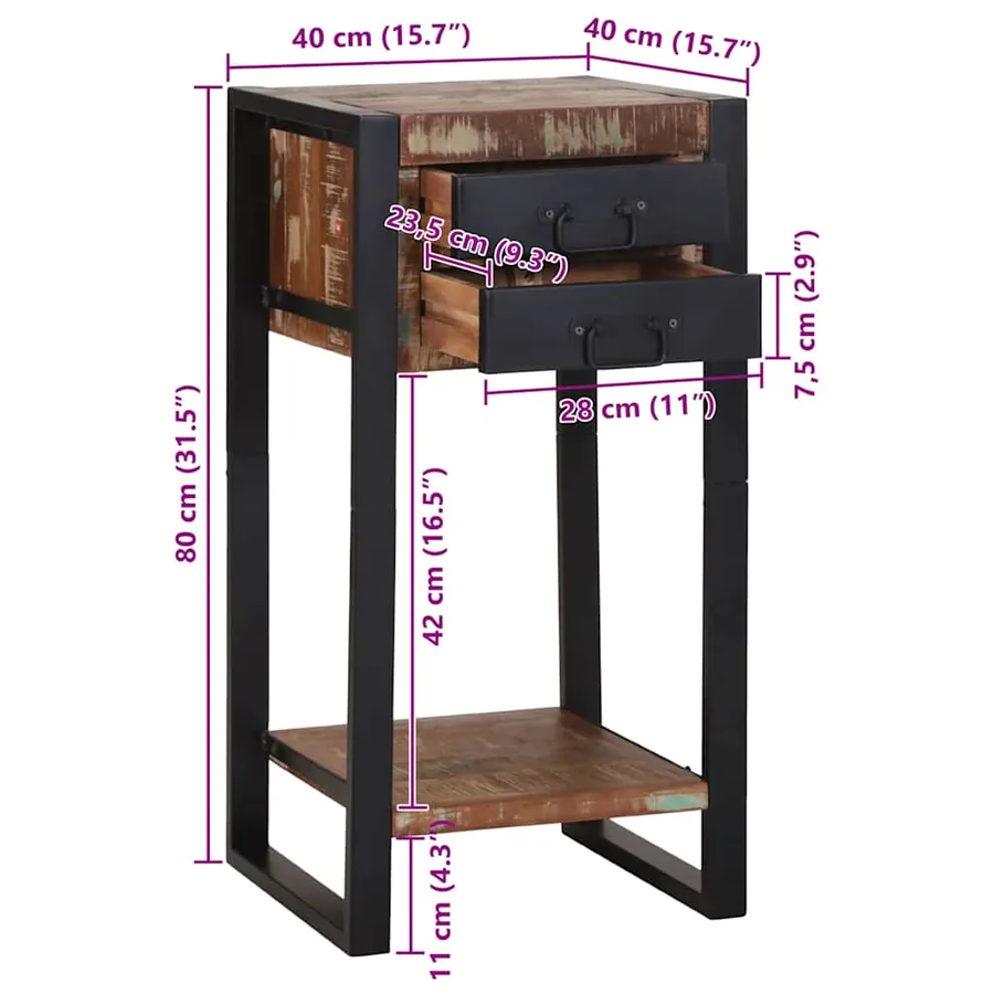 Table d'appoint Multicolore 40 x 40 x 80 cm Bois Recyclé Solide - 13