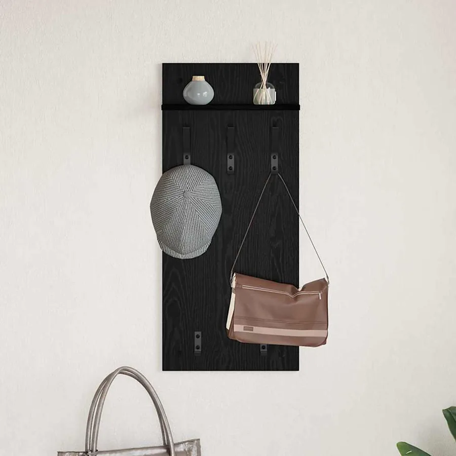 Porte-manteau mural avec étagère Chêne noir 40 x 10 x 90 cm - 4
