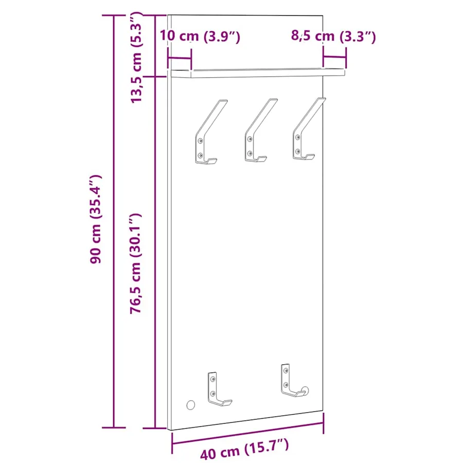 Porte-manteau mural avec étagère Chêne noir 40 x 10 x 90 cm - 8