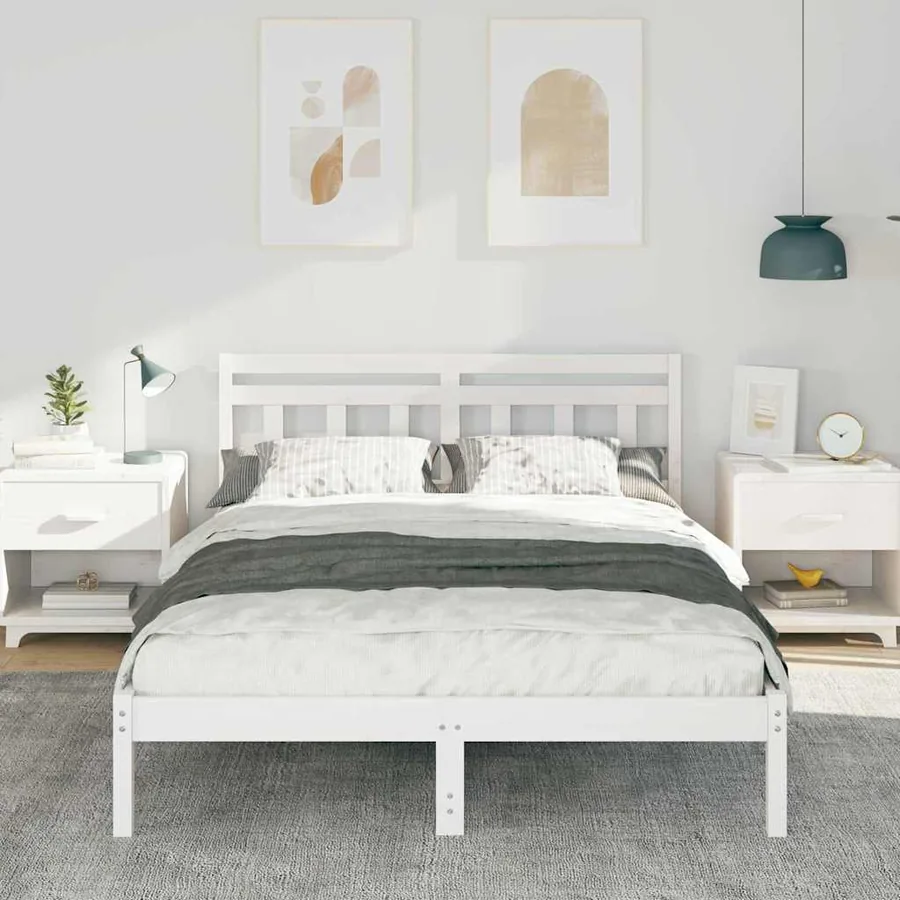 Cadre de lit Blanc 120 x 200 cm Pin massif - 3