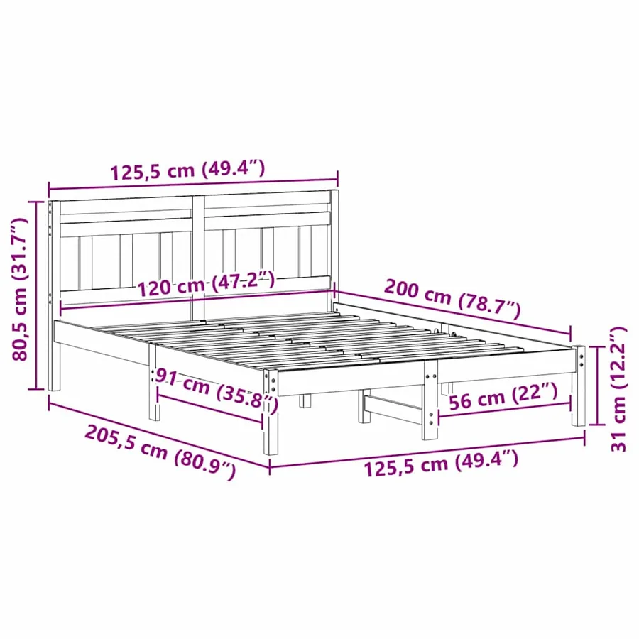 Cadre de lit Blanc 120 x 200 cm Pin massif - 8