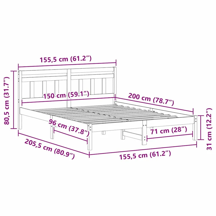 Cadre de lit Marron 150 x 200 cm Pin massif - 10