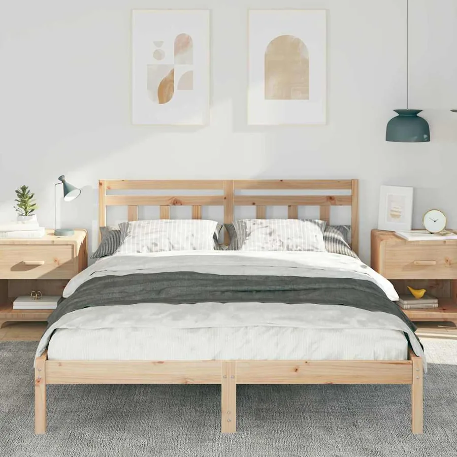 Cadre de lit Marron 150 x 200 cm Pin massif - 3