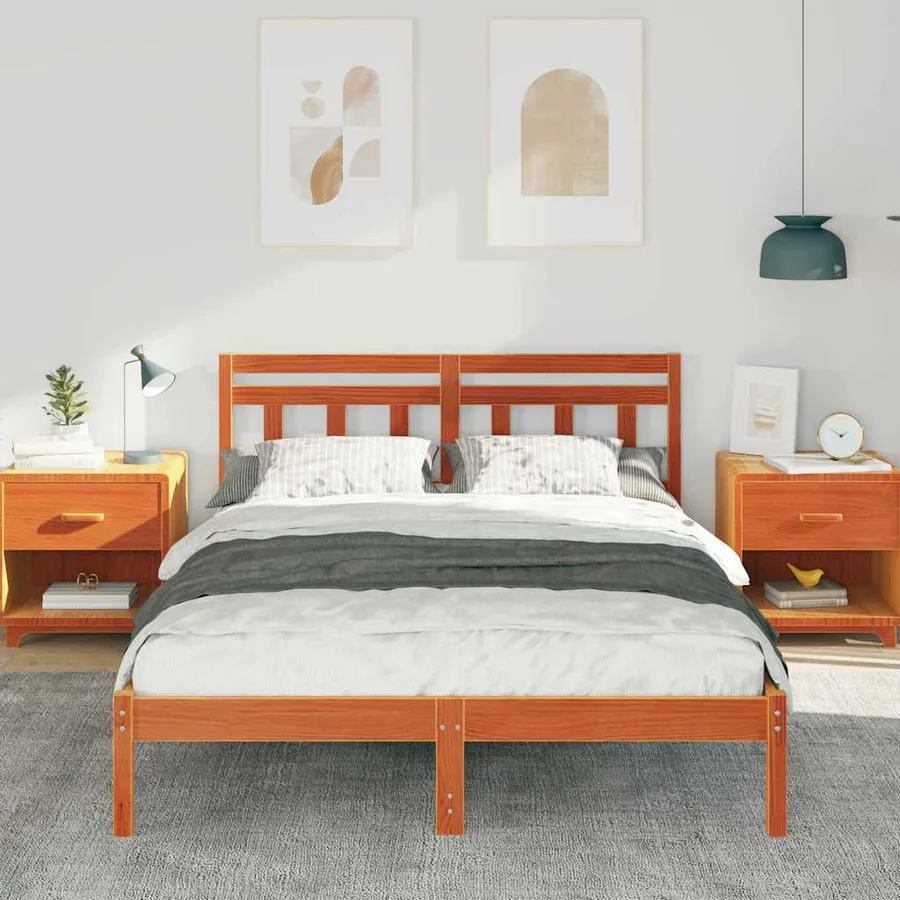 Cadre de lit Marron 140 x 190 cm Pin massif - 3