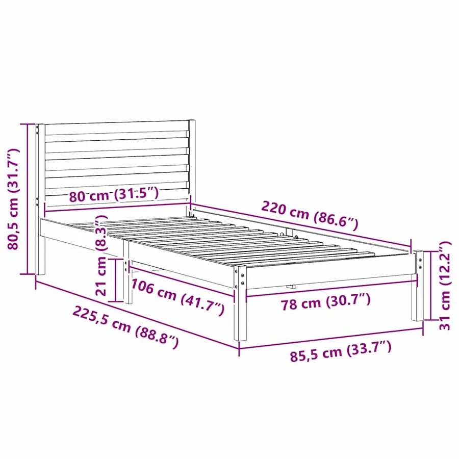 Cadre de lit avec tête de lit Marron 80 x 220 cm Pin massif - 8