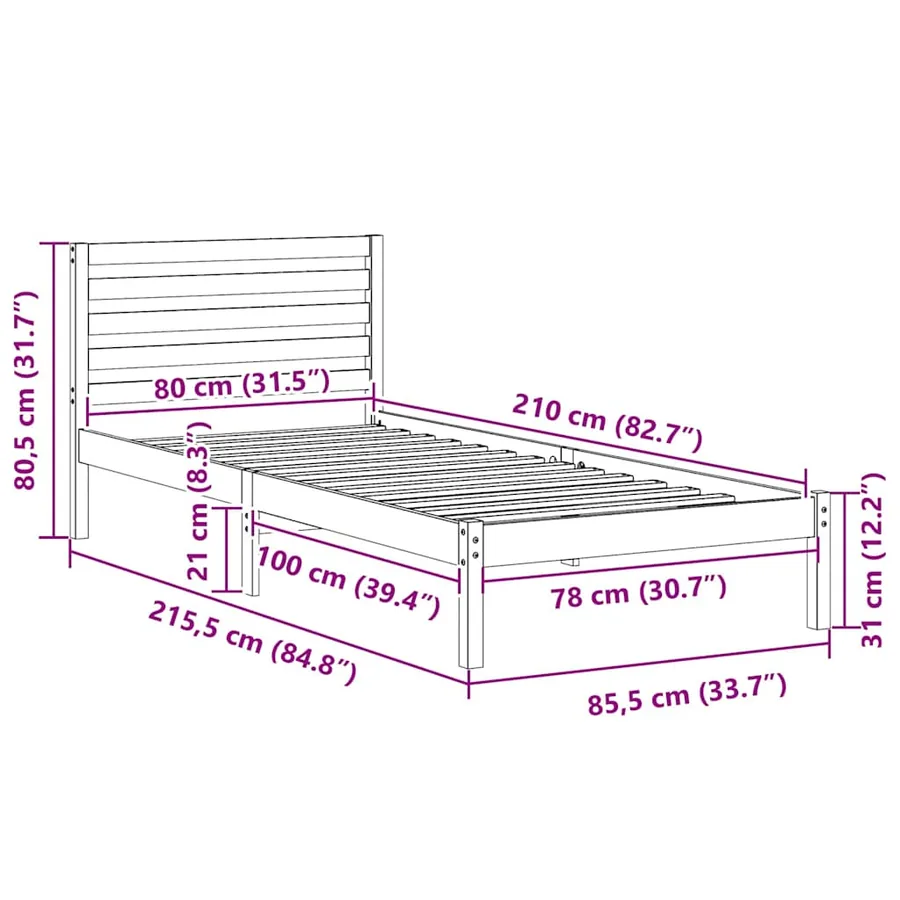 Cadre de lit avec tête de lit Marron 80 x 210 cm Pin massif - 8