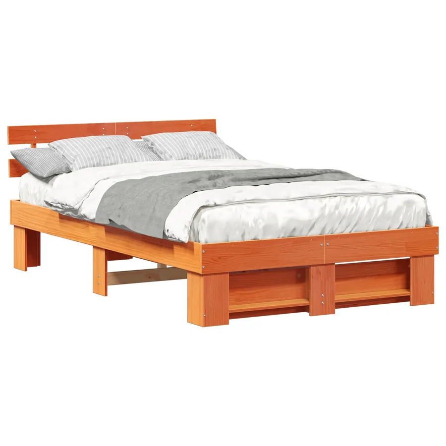 Cadre de lit avec tête de lit Brun cire 140 x 190 cm Pin massif - 2