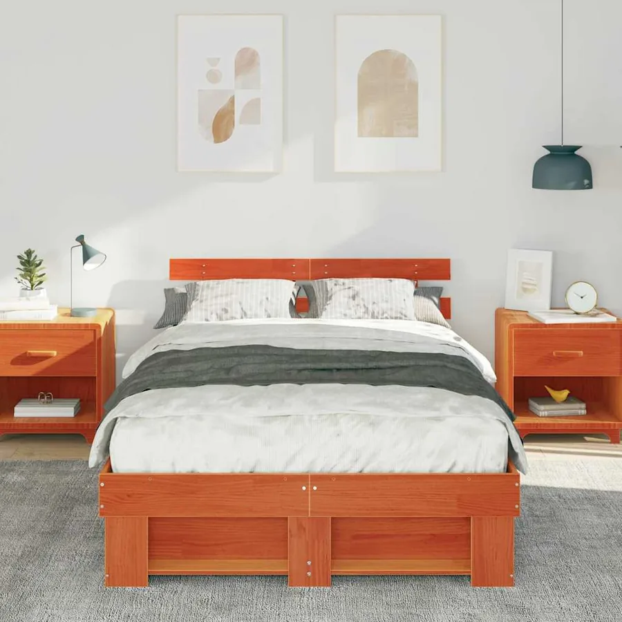 Cadre de lit avec tête de lit Brun cire 140 x 190 cm Pin massif - 3