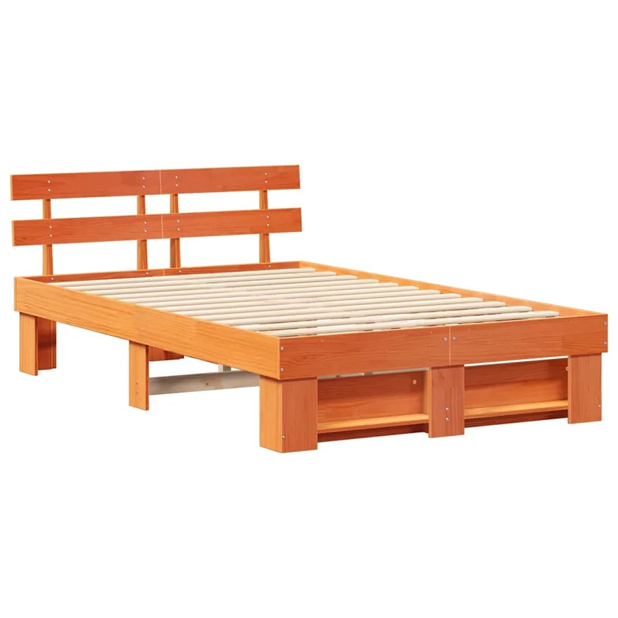 Cadre de lit avec tête de lit Brun cire 140 x 190 cm Pin massif - 4