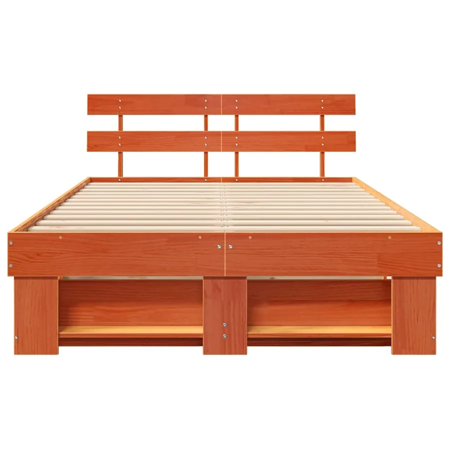 Cadre de lit avec tête de lit Brun cire 140 x 190 cm Pin massif - 5
