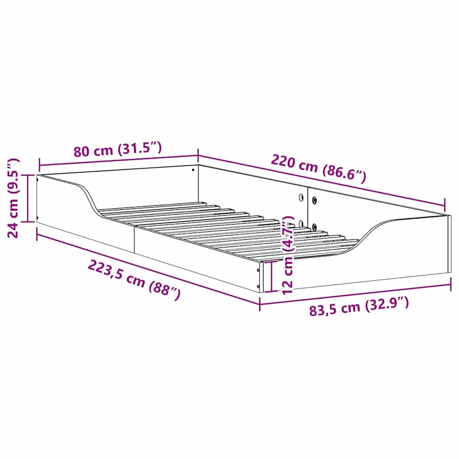 Cadre de lit Marron 80 x 220 cm Pin massif - 8