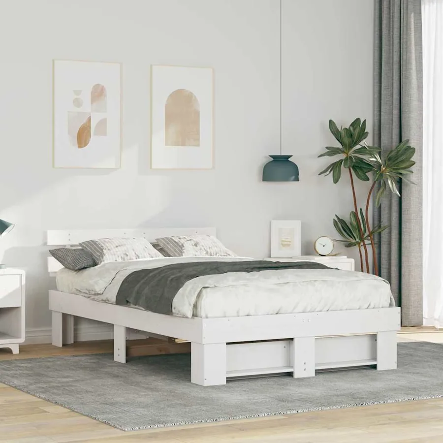 Cadre de lit avec tête de lit Blanc 135 x 190 cm Pin massif