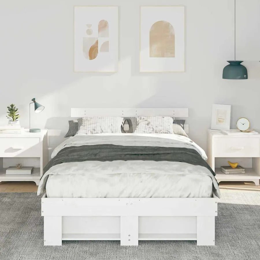 Cadre de lit avec tête de lit Blanc 135 x 190 cm Pin massif - 3