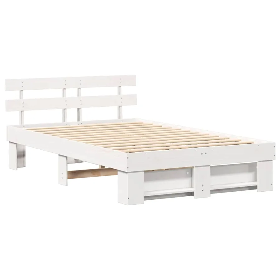 Cadre de lit avec tête de lit Blanc 135 x 190 cm Pin massif - 4