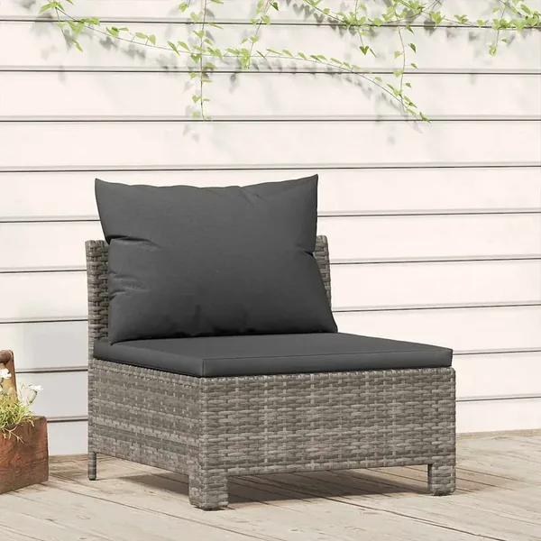 Canapé de jardin central avec coussin en polyrotin gris