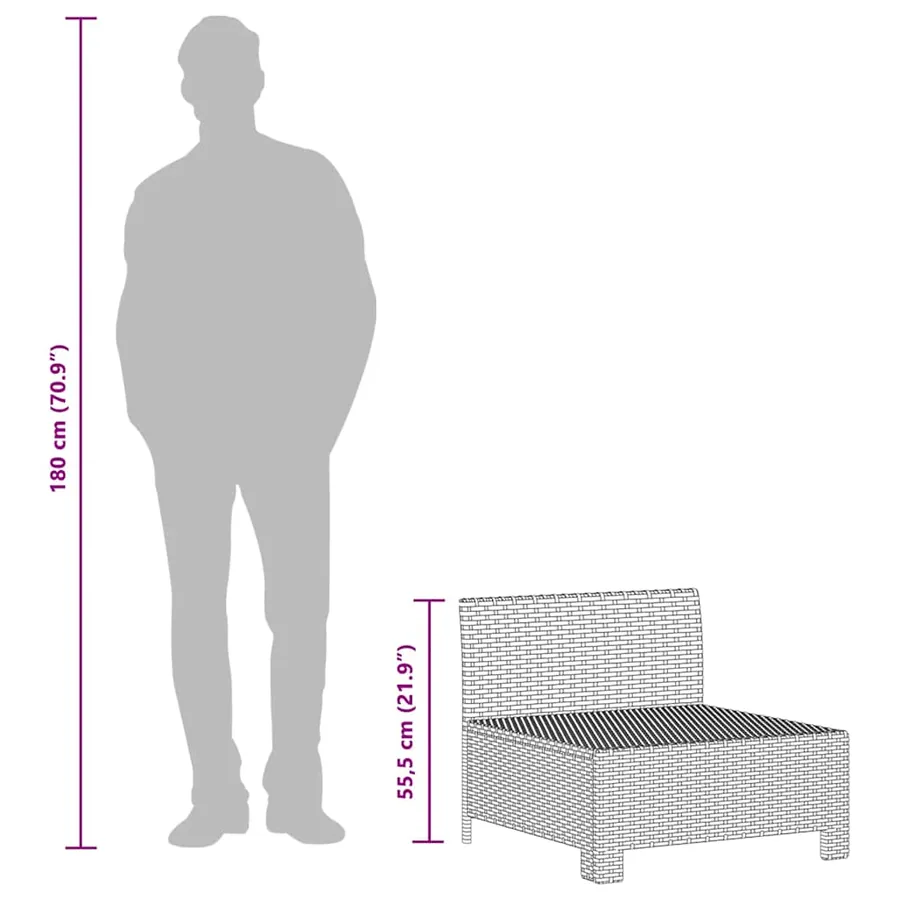 Canapé de jardin central avec coussin en polyrotin gris - 9