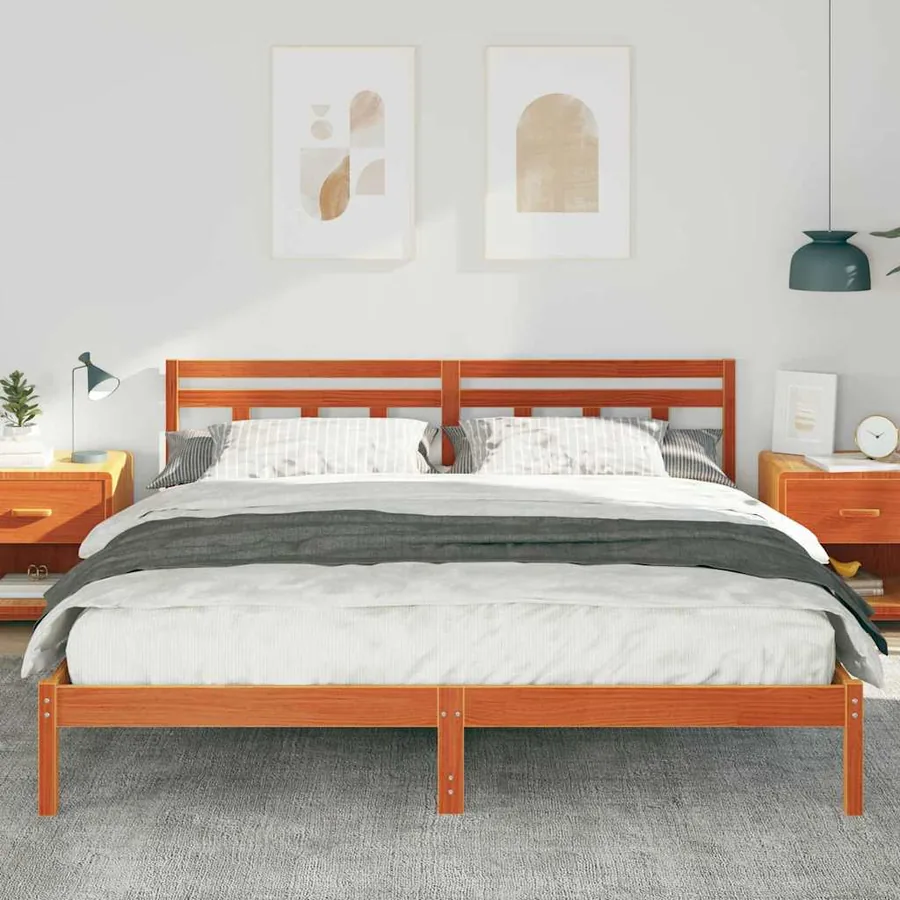 Cadre de lit Marron 200 x 200 cm Pin massif - 3