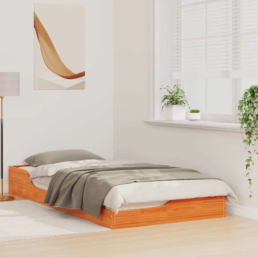 Cadre de lit Brun cire 75 x 190 cm Pin massif - 3