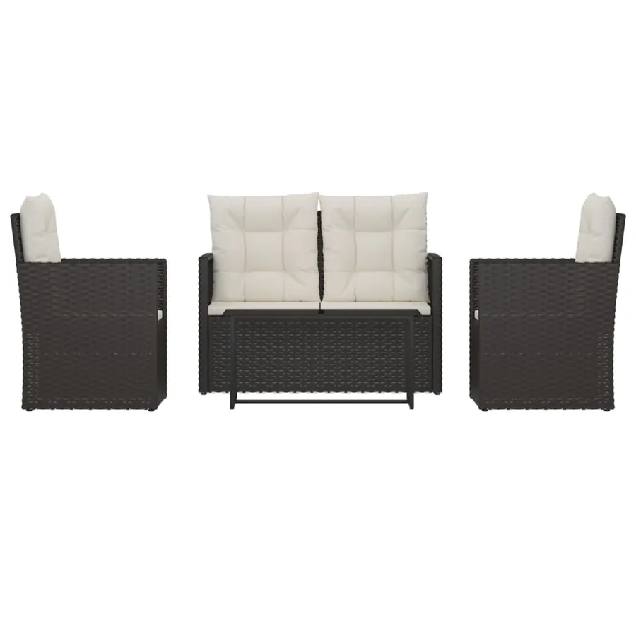 Mobilier d'extérieur 4 pcs avec coussins Résine tressée Noir - 2