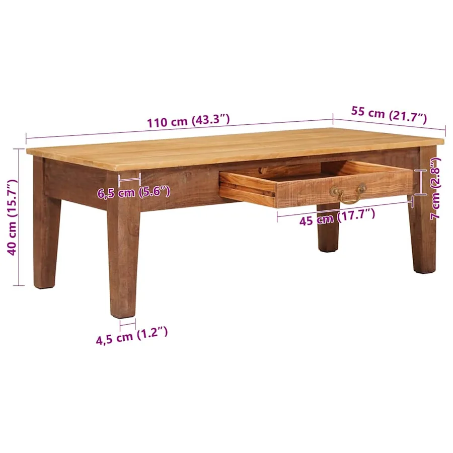 Table basse Marron 110 x 55 x 40 cm Bois de mangue massif - 12
