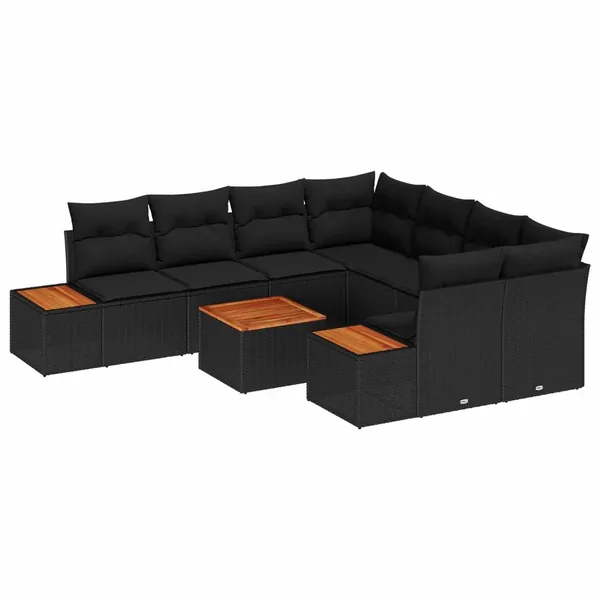 Ensemble de canapé de jardin avec coussin 9 pcs Noir Poly rotin