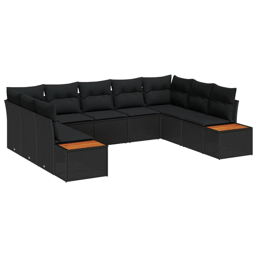 Ensemble de canapé de jardin avec coussin 9 pcs Noir Poly rotin
