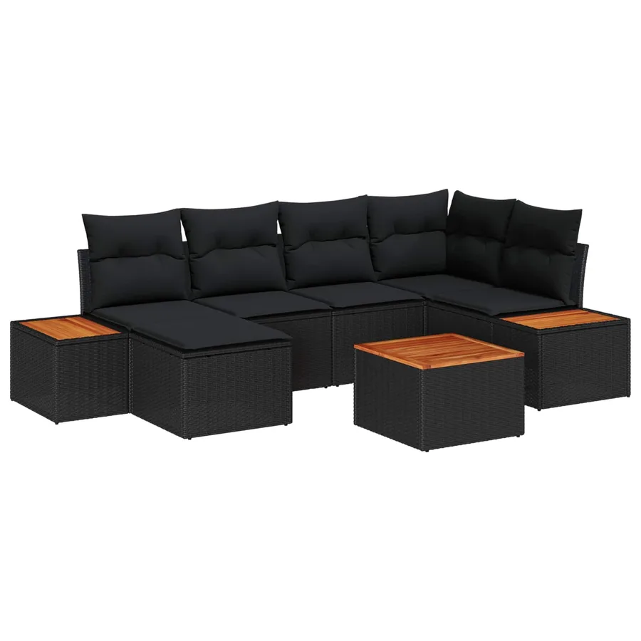 Ensemble de canapé de jardin avec coussin 7 pcs Noir polyrotin - 2