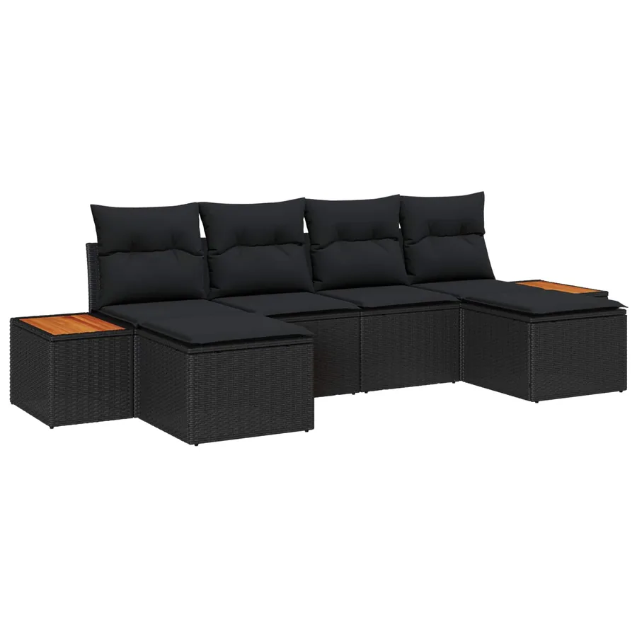 Ensemble de canapé de jardin avec coussin 6 pcs Noir polyrotin