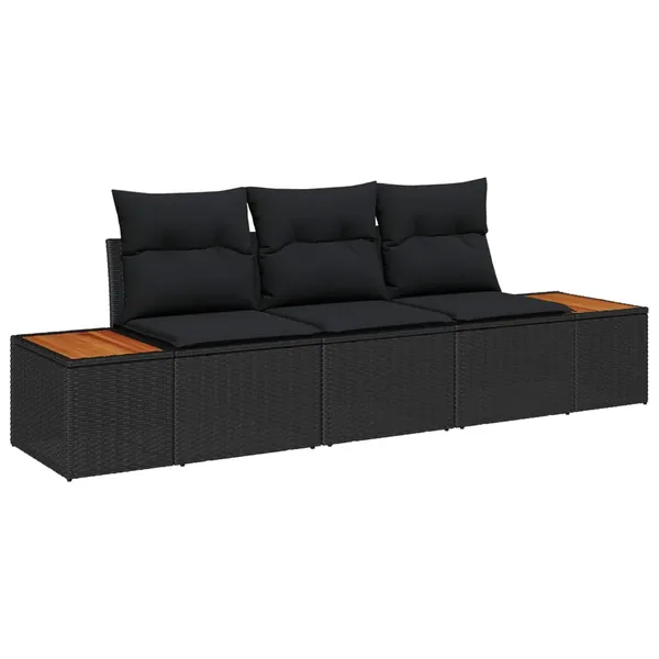 Ensemble de canapé de jardin avec coussin 3 pcs Noir polyrotin