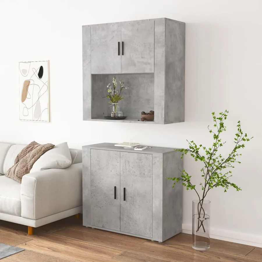Buffet haut Gris béton Bois d'ingénierie - 4