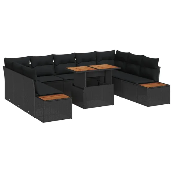 Ensemble de canapé de jardin 10 pc Noir et Marron