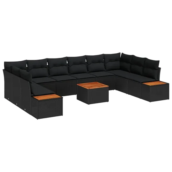 Ensemble de canapé de jardin 11 pcs Noir Poly rotin