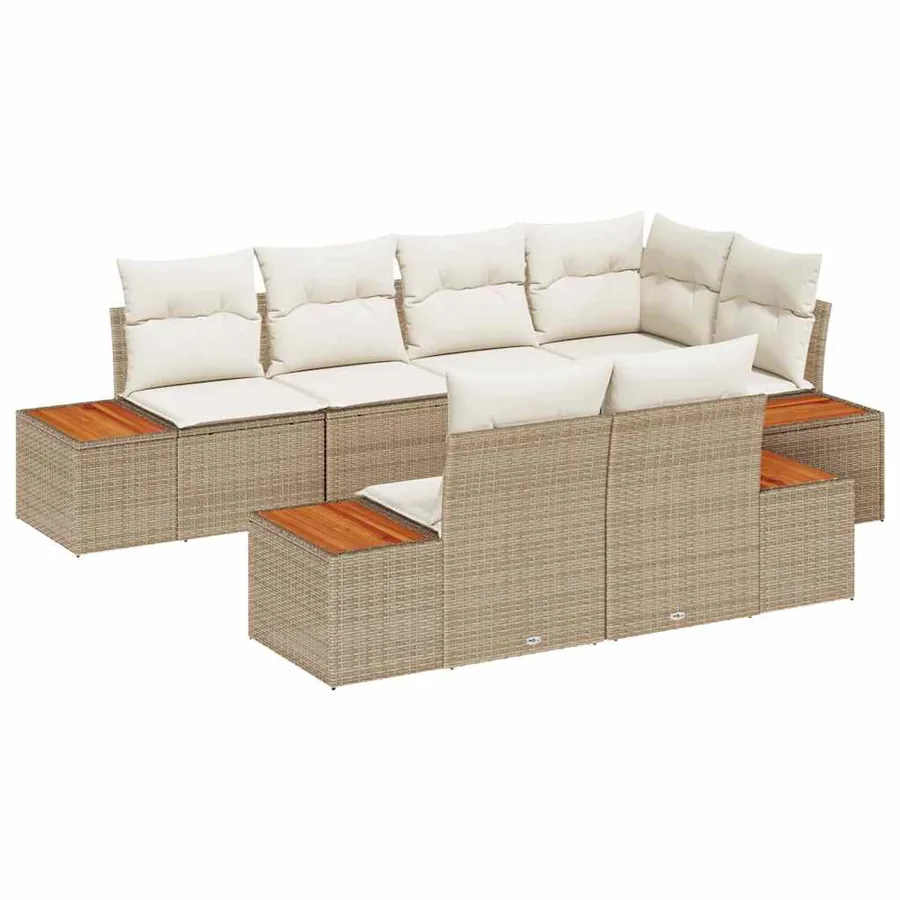 Ensemble de canapé de jardin 7 pcs Beige et crème Polyrotin - 2