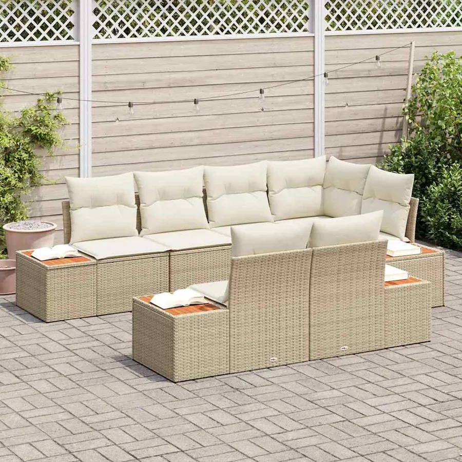 Ensemble de canapé de jardin 7 pcs Beige et crème Polyrotin - 3