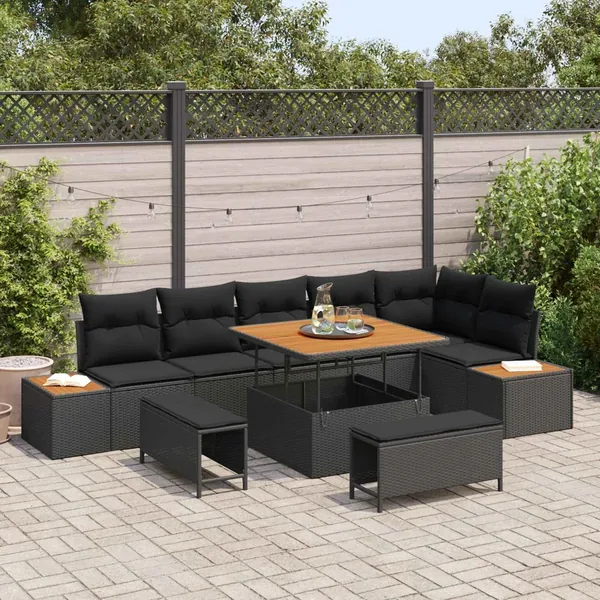 Ensemble de canapé de jardin avec coussin 9 pcs Noir